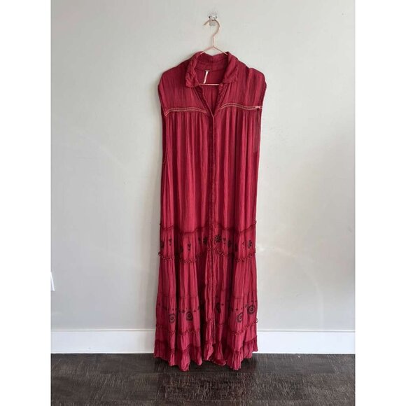 Free People Women Pretty Cozy Maxi Dress Maroon Size Small - Picture 9 of 14
